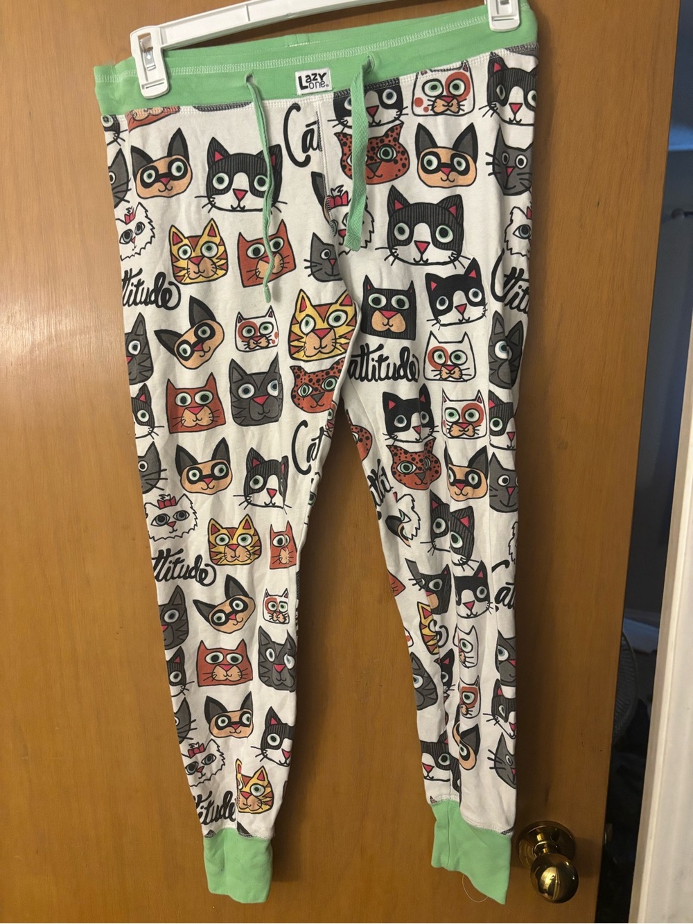 Cat Face Print lazy one pajama Pants with Mint Trim